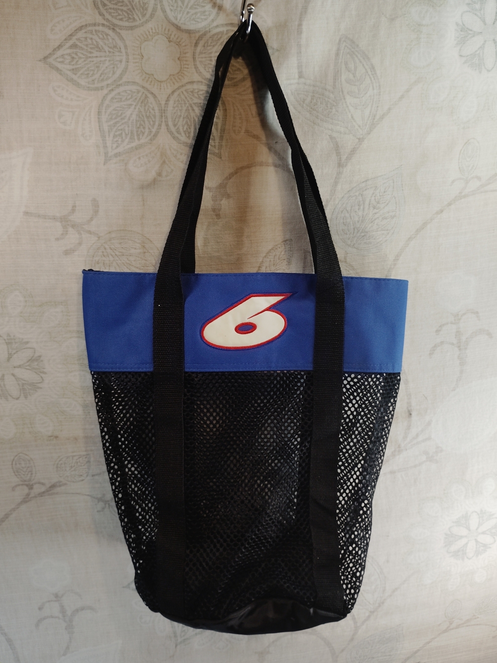 Blue and Black Mesh Shoulder Tote with Sport Accent
